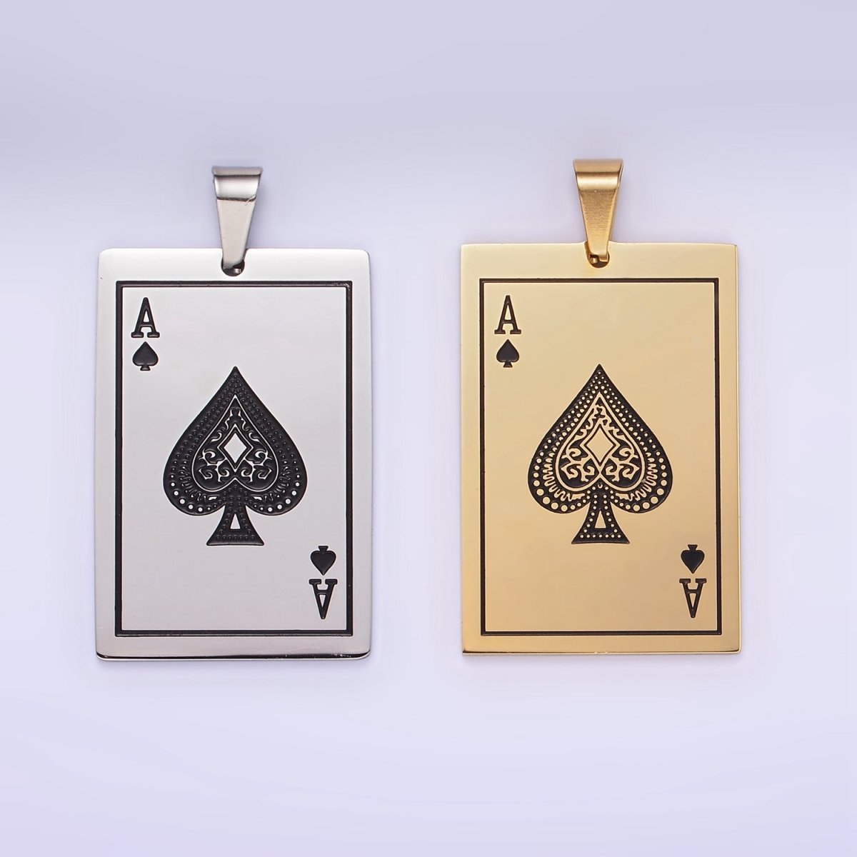 Stainless Steel Ace of Spade Pendant Poker Playing Card Charm in Gold & Silver | P1435