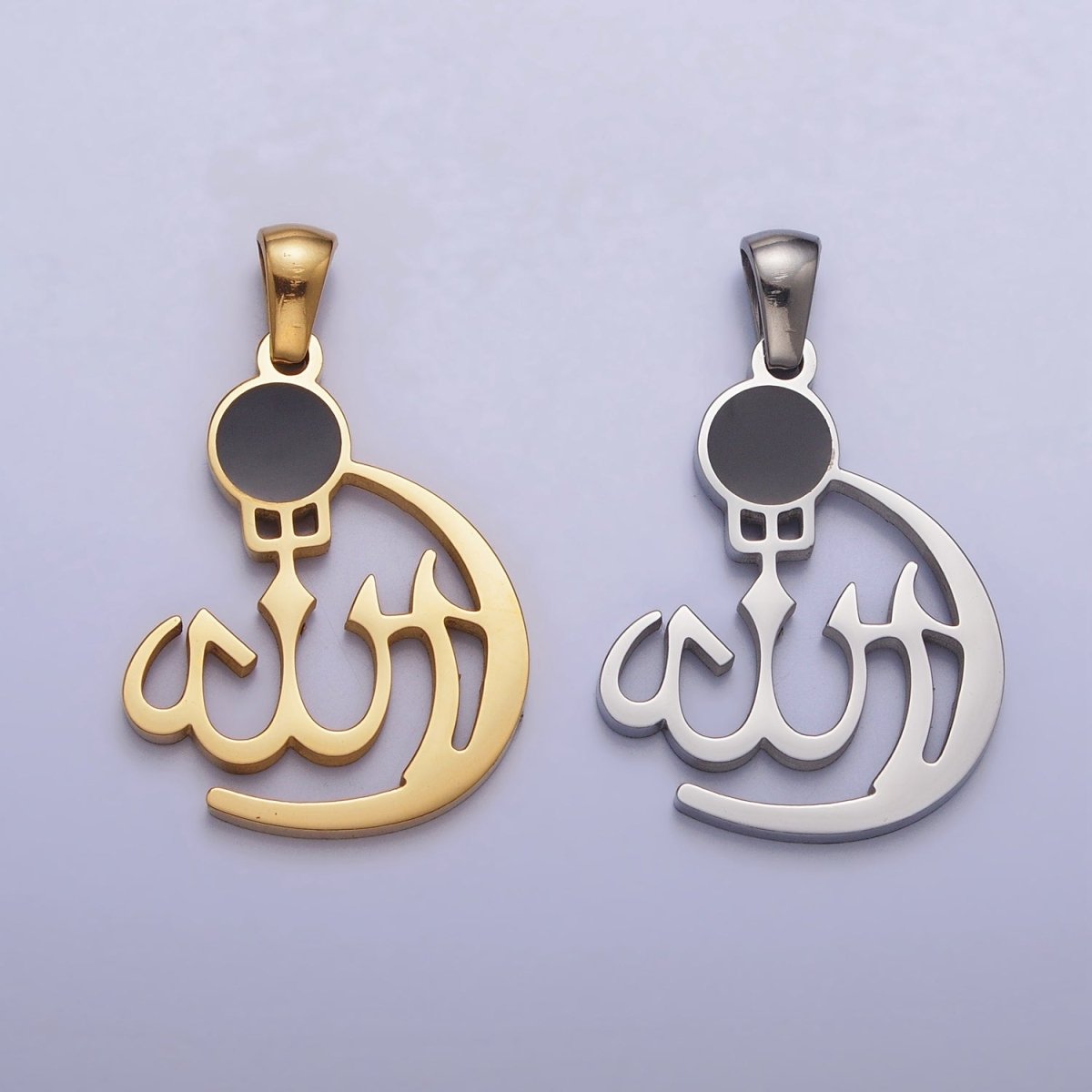 Stainless Steel "Allah" "God" Calligraphy Arabic Muslim Religious Pendant in Gold & Silver J-473 J-486
