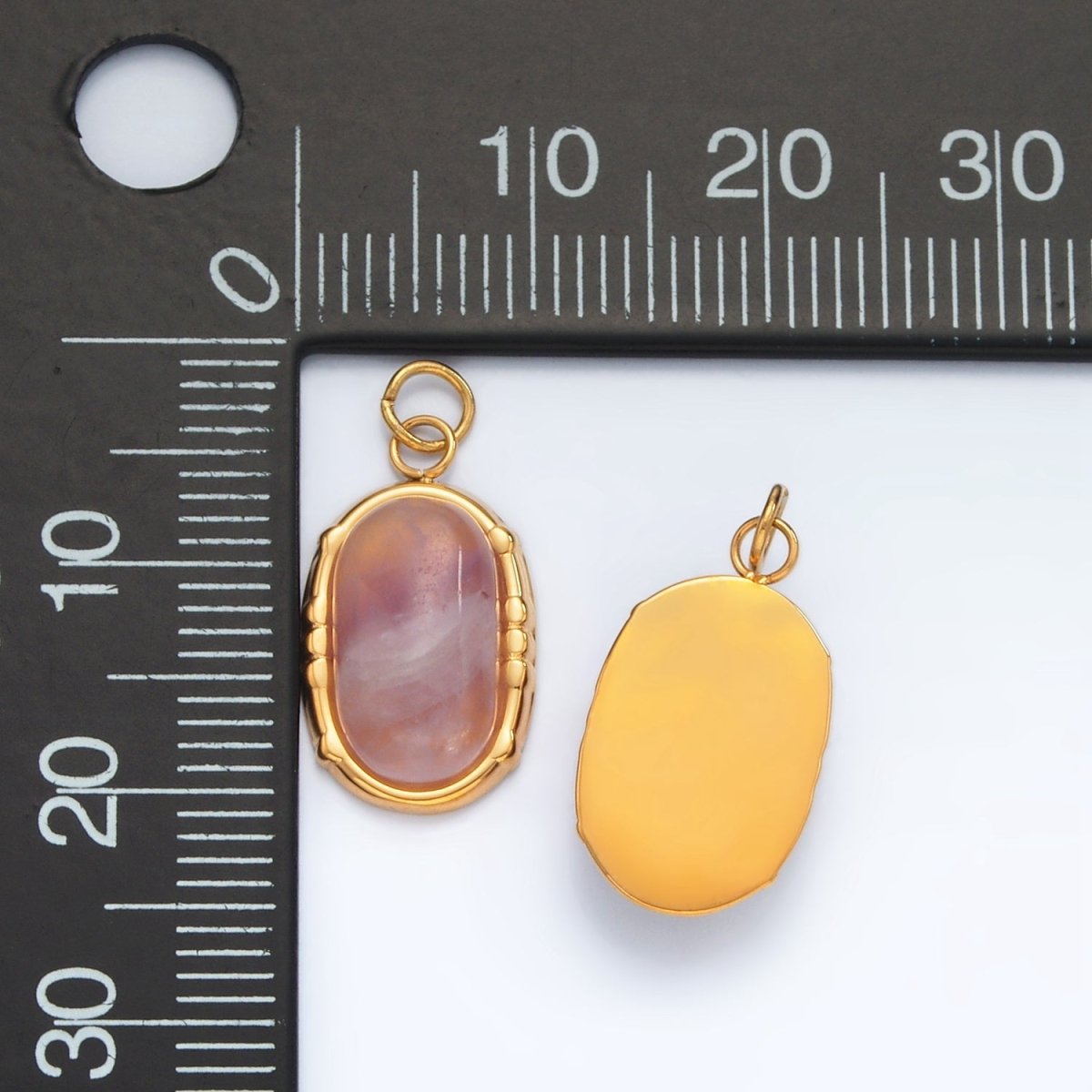 Stainless Steel Amethyst Natural Gemstone Oblong Bezel Charm | P631 - DLUXCA