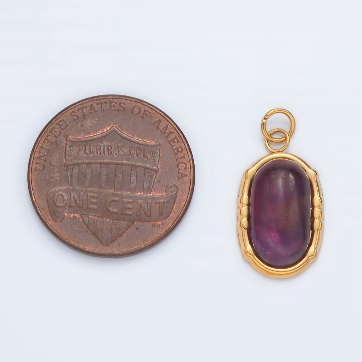 Stainless Steel Amethyst Natural Gemstone Oblong Bezel Charm | P631 - DLUXCA