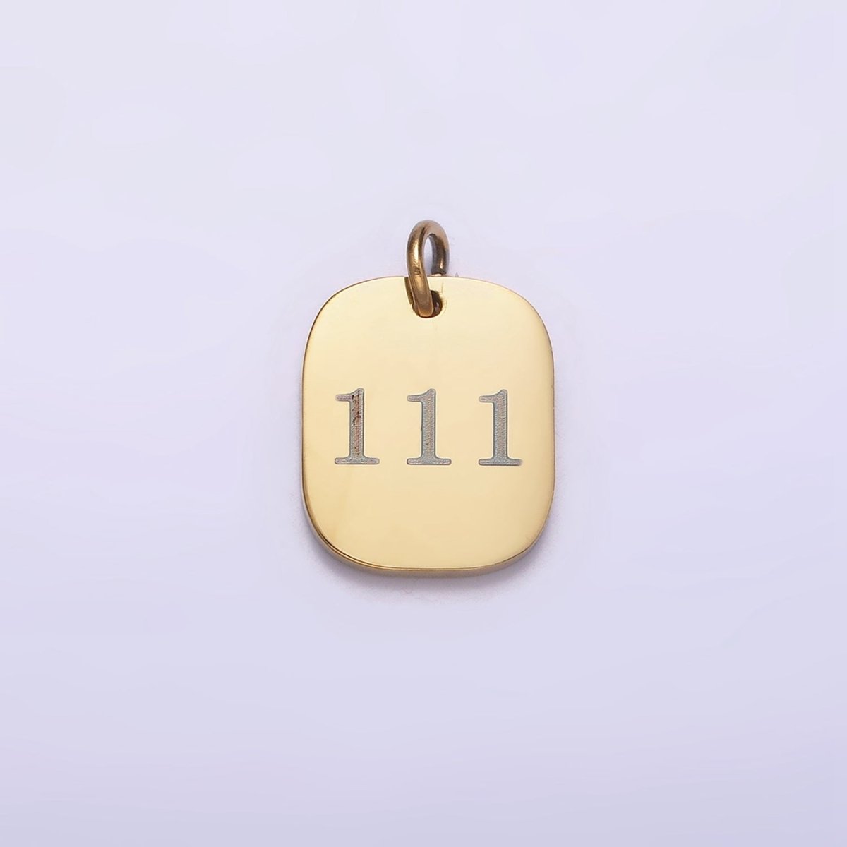 Stainless Steel Angel Number Numerology Engraved 14mm Gold Charm   P-570-P-578