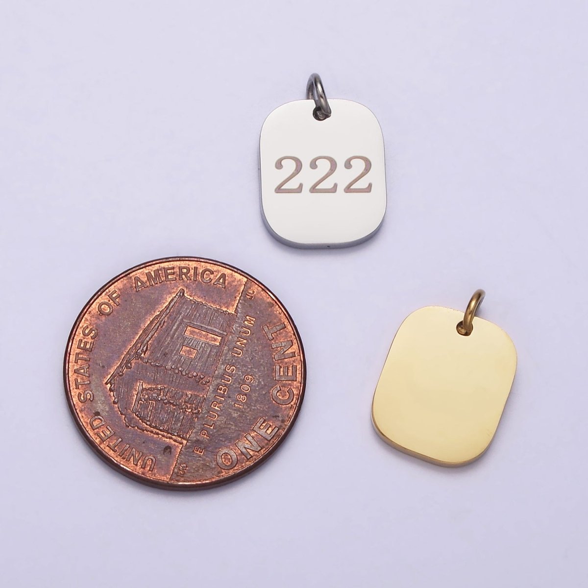 Stainless Steel Angel Number Numerology Engraved 14mm Gold Charm   P-570-P-578