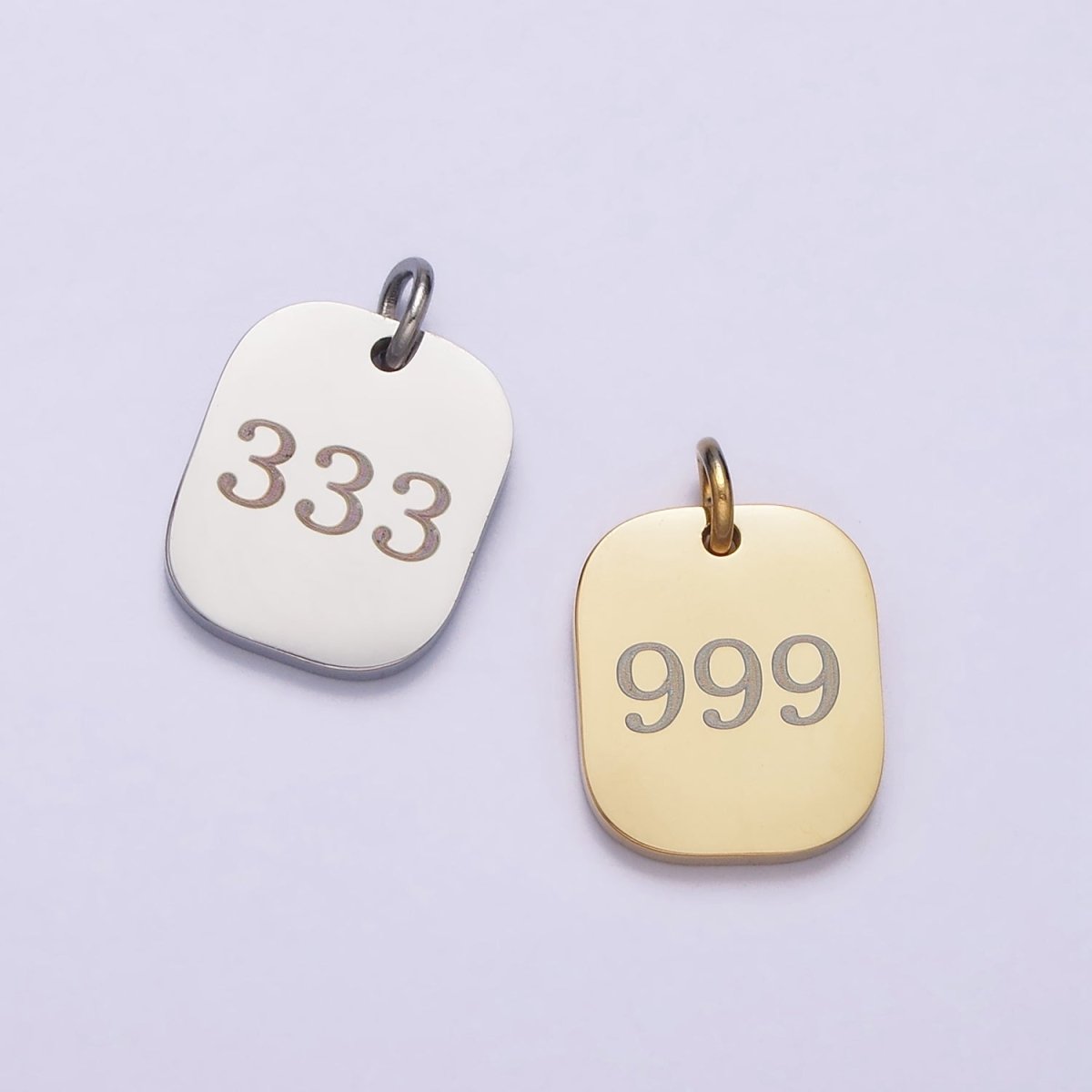 Stainless Steel Angel Number Numerology Engraved 14mm Gold Charm   P-570-P-578