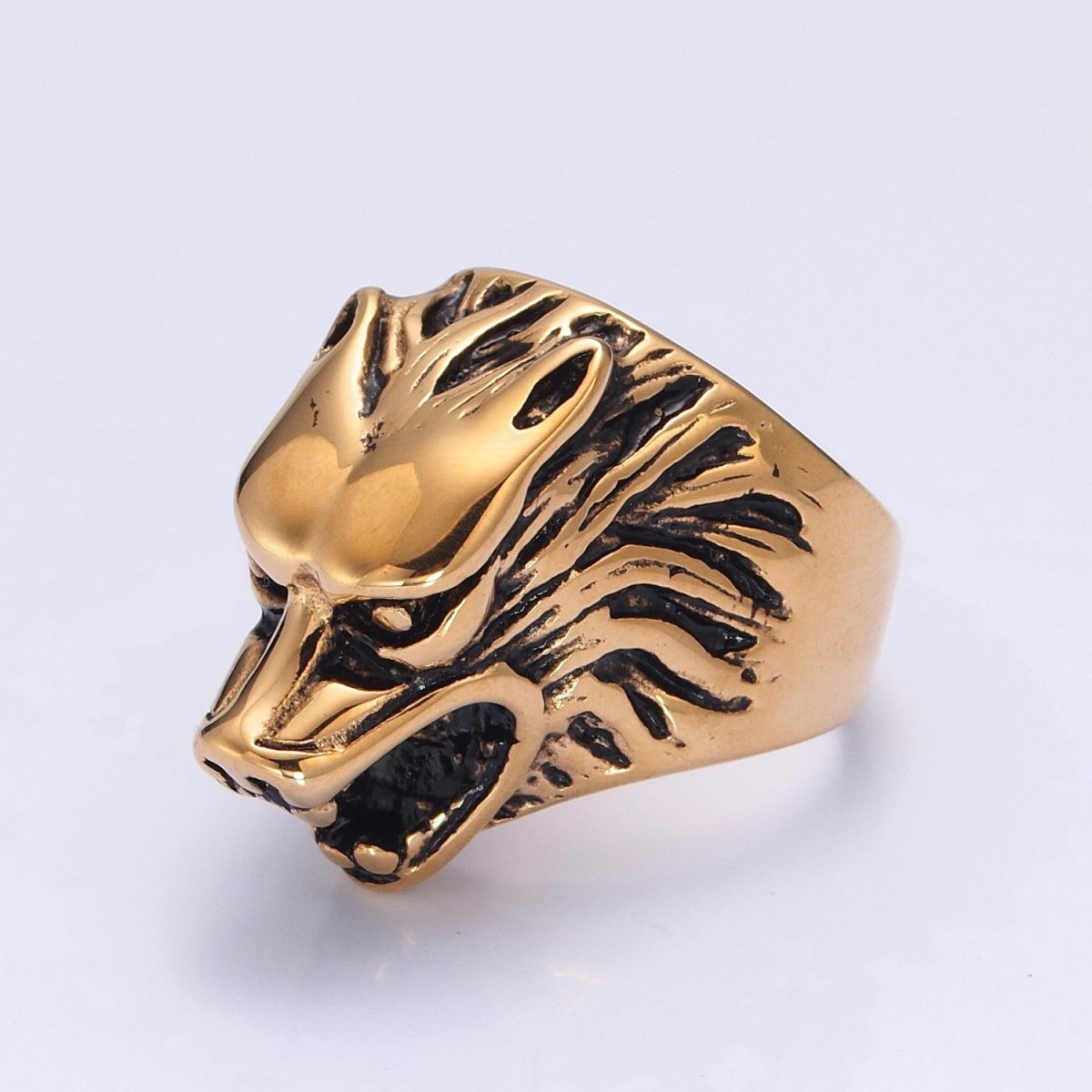 Stainless Steel Antique Gold Wolf Head Biker Ring for Men Jewelry S-012 S-013