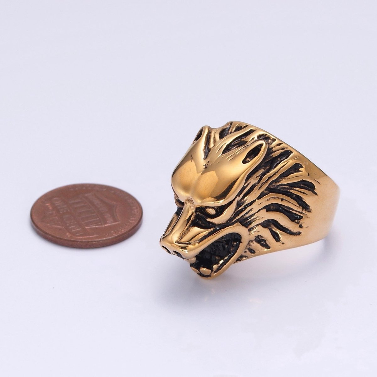 Stainless Steel Antique Gold Wolf Head Biker Ring for Men Jewelry S-012 S-013