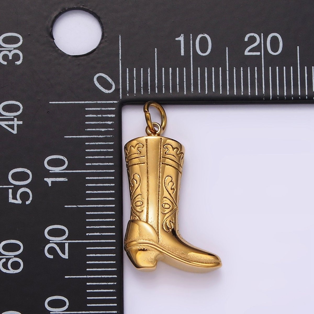 Stainless Steel Artisan Engraved Puffed Cowboy Boots Shoes Charm in Gold & Silver | P1273