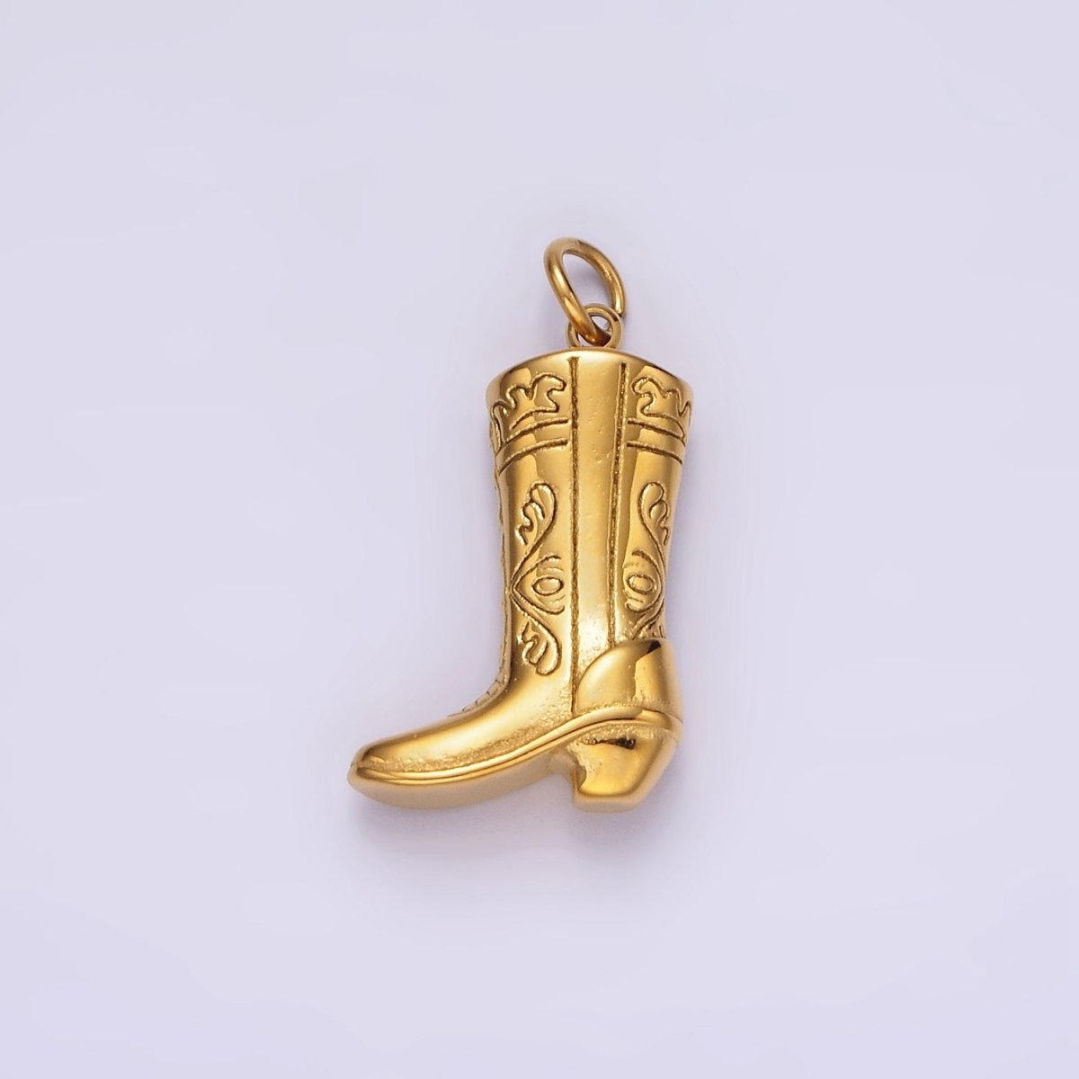 Stainless Steel Artisan Engraved Puffed Cowboy Boots Shoes Charm in Gold & Silver | P1273
