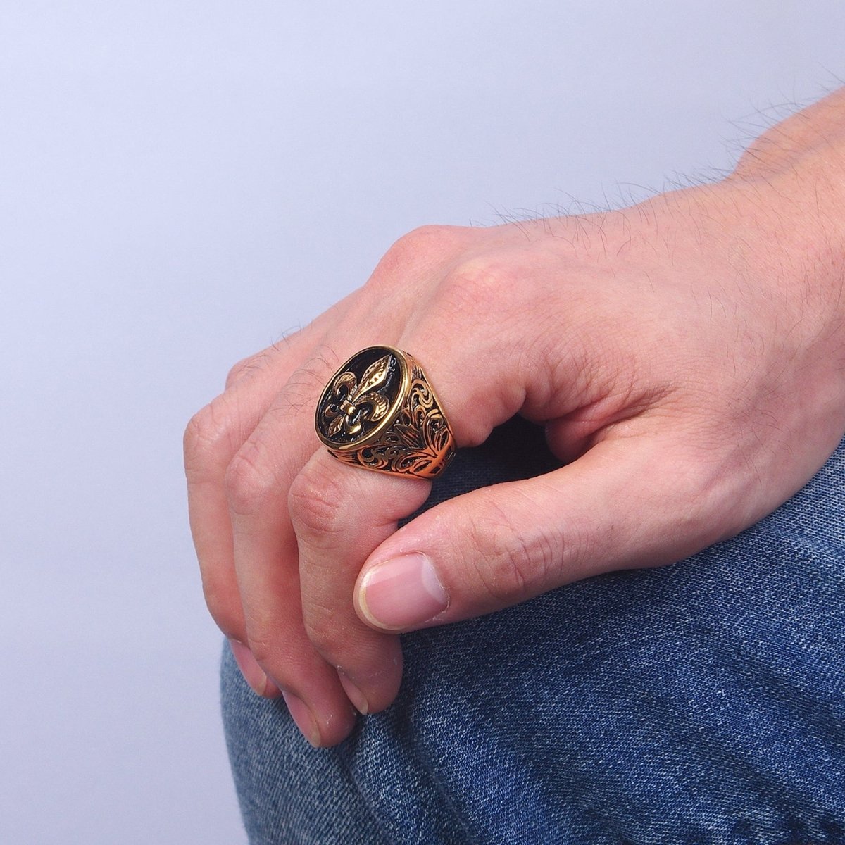 Stainless Steel Artisan Fleur De Lis Signet Ring in Gold & Silver | O-212~O-215 O-232~O-234