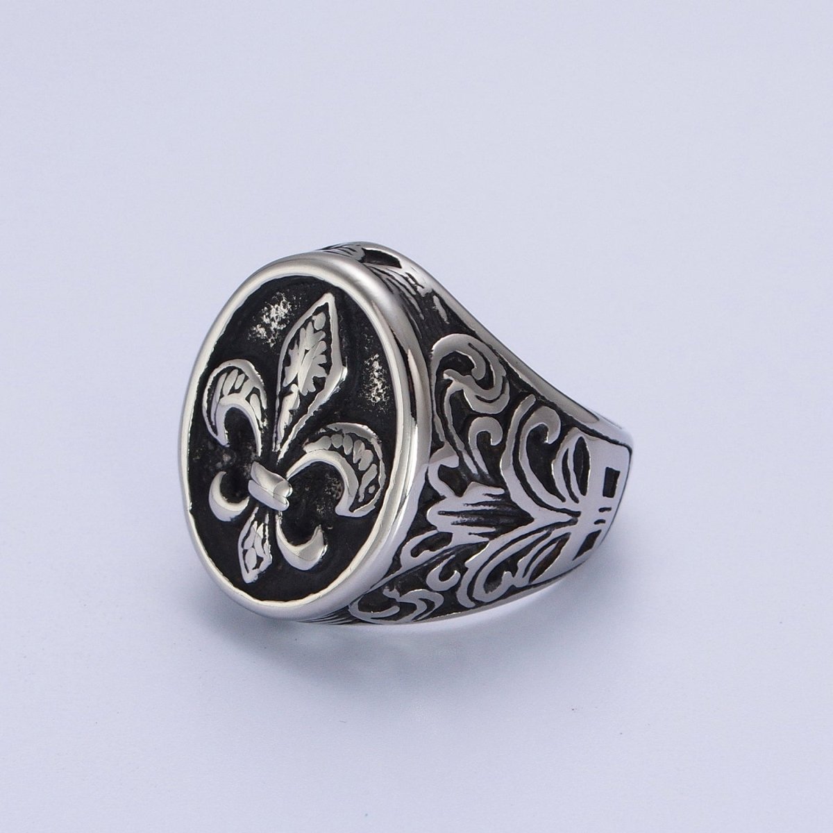 Stainless Steel Artisan Fleur De Lis Signet Ring in Gold & Silver | O-212~O-215 O-232~O-234