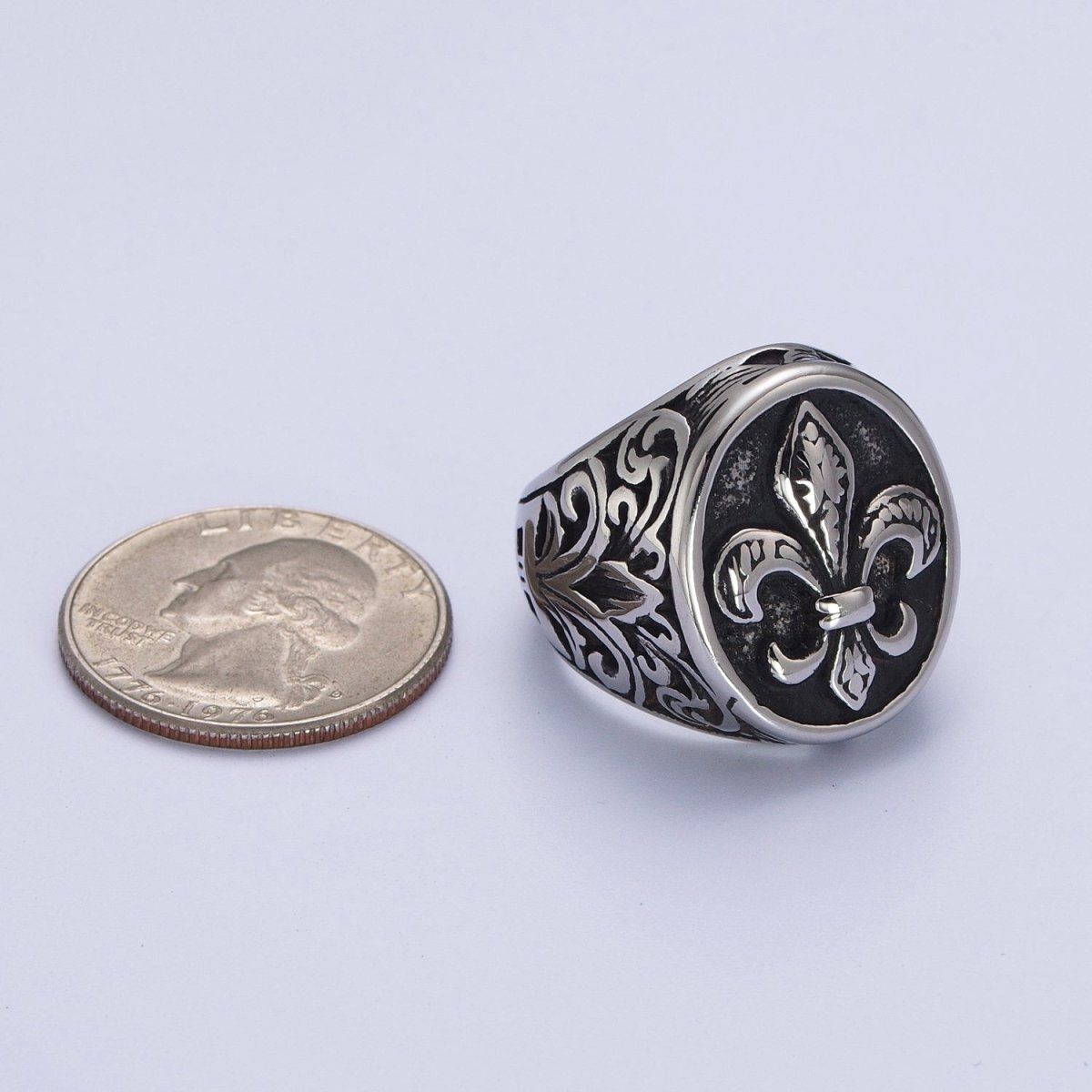 Stainless Steel Artisan Fleur De Lis Signet Ring in Gold & Silver | O-212~O-215 O-232~O-234