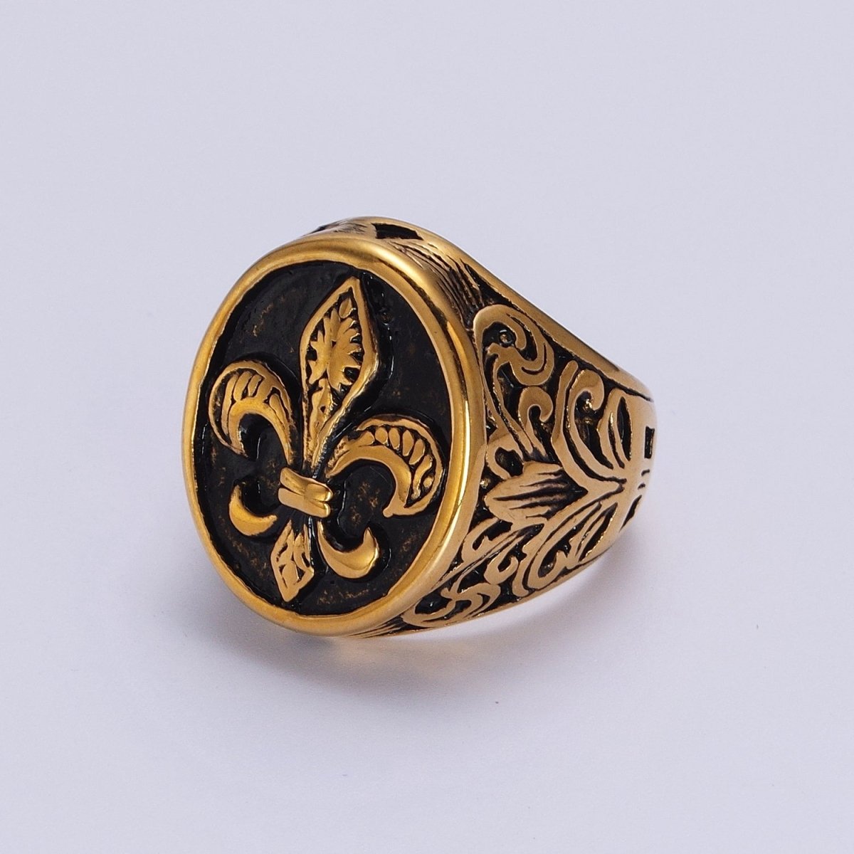 Stainless Steel Artisan Fleur De Lis Signet Ring in Gold & Silver | O-212~O-215 O-232~O-234