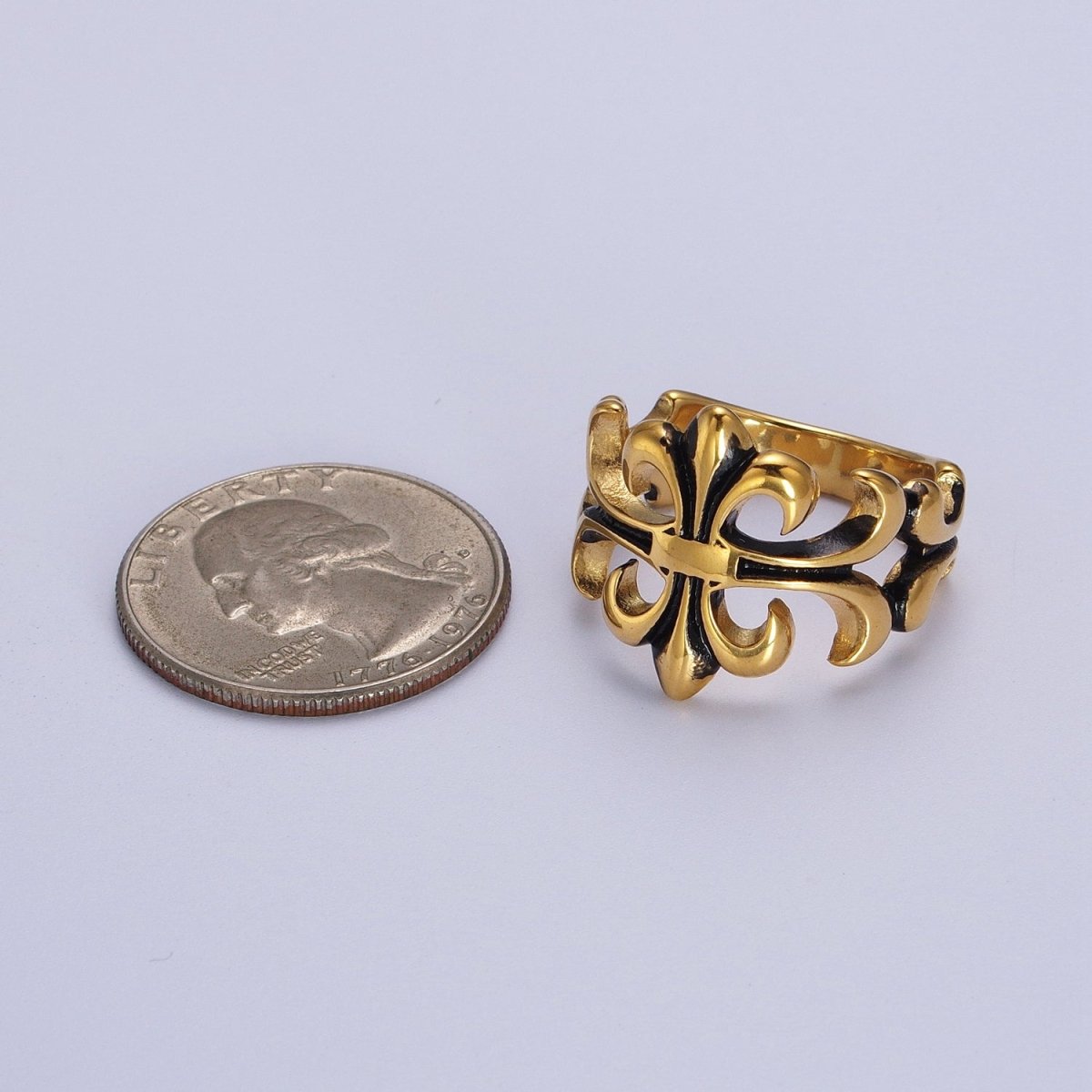 Stainless Steel Artisan Multiple Fleur De Lis Gold Ring | O-216~O-219