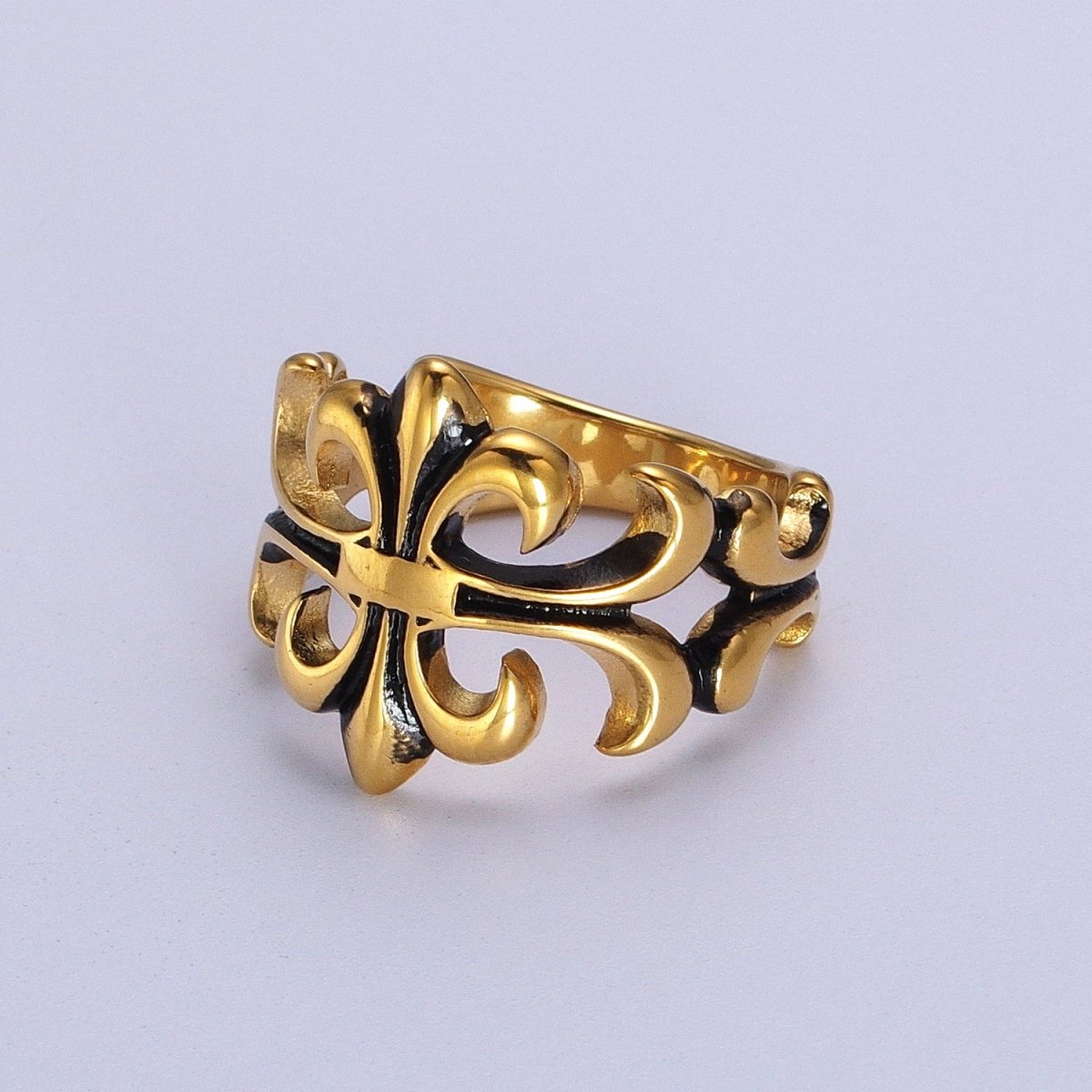 Stainless Steel Artisan Multiple Fleur De Lis Gold Ring | O-216~O-219