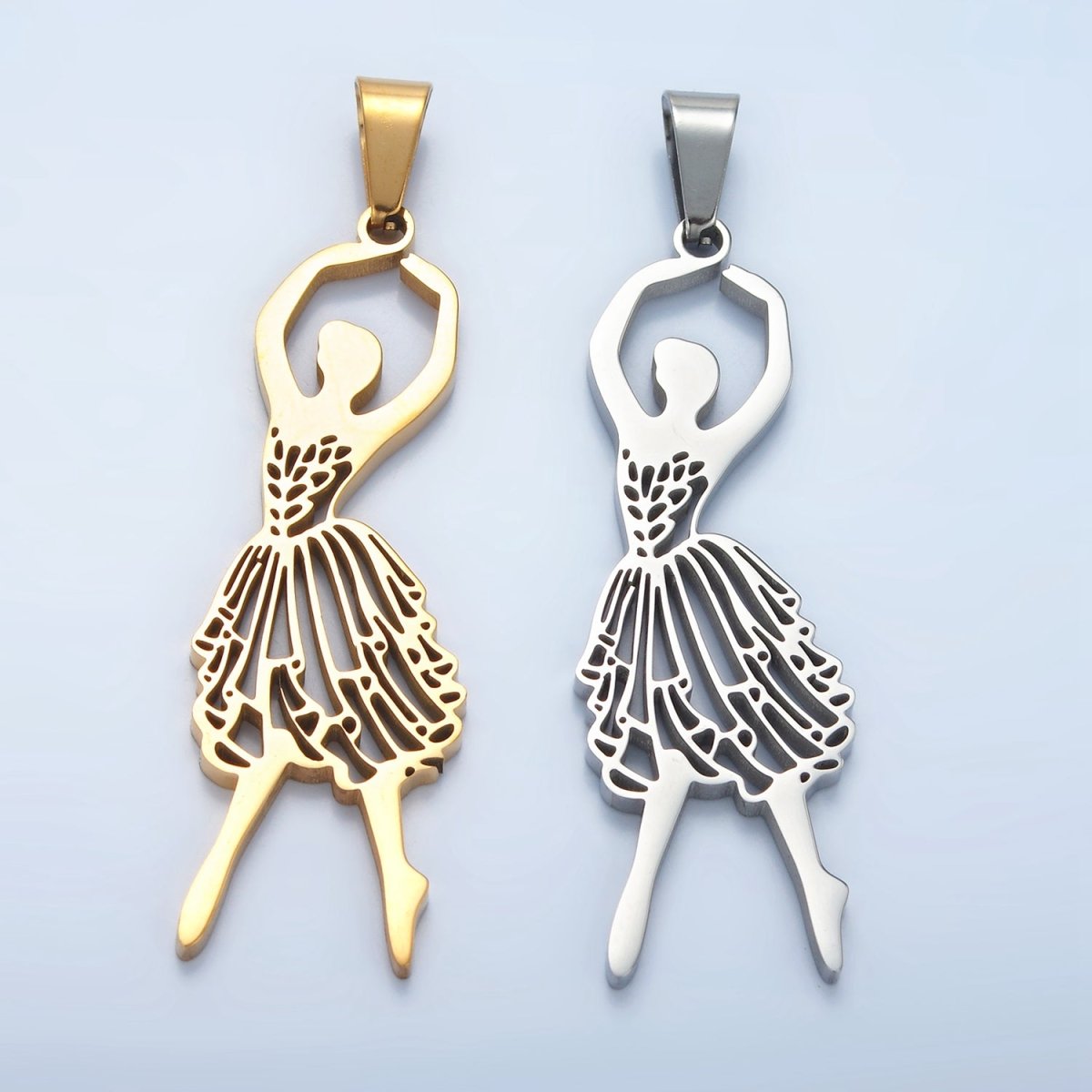 Stainless Steel Ballerina Ballet Dancing Open Pendant in Gold & Silver | P1485