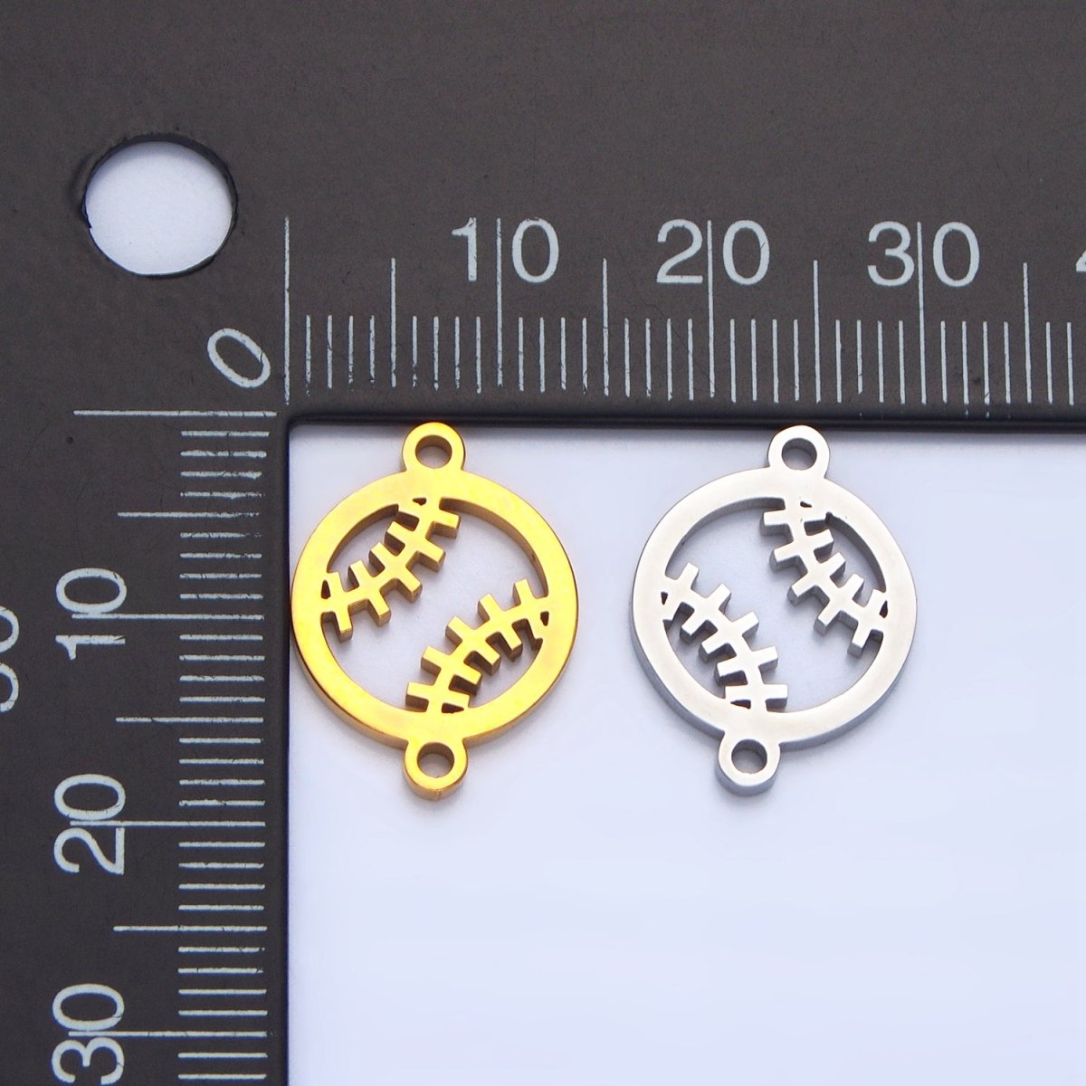 Stainless Steel Baseball Sports Charm Connector in Gold & Silver | G-459