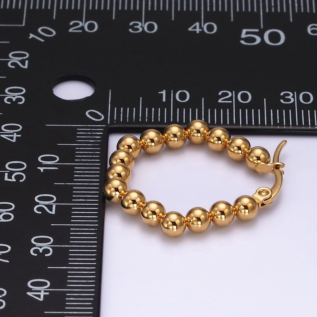 Stainless Steel Beaded Bubble Hexagonal Latch Hoop Earrings | AE334 - DLUXCA