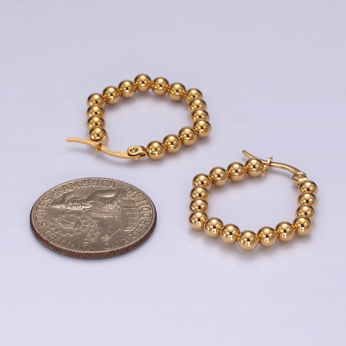 Stainless Steel Beaded Bubble Hexagonal Latch Hoop Earrings | AE334 - DLUXCA