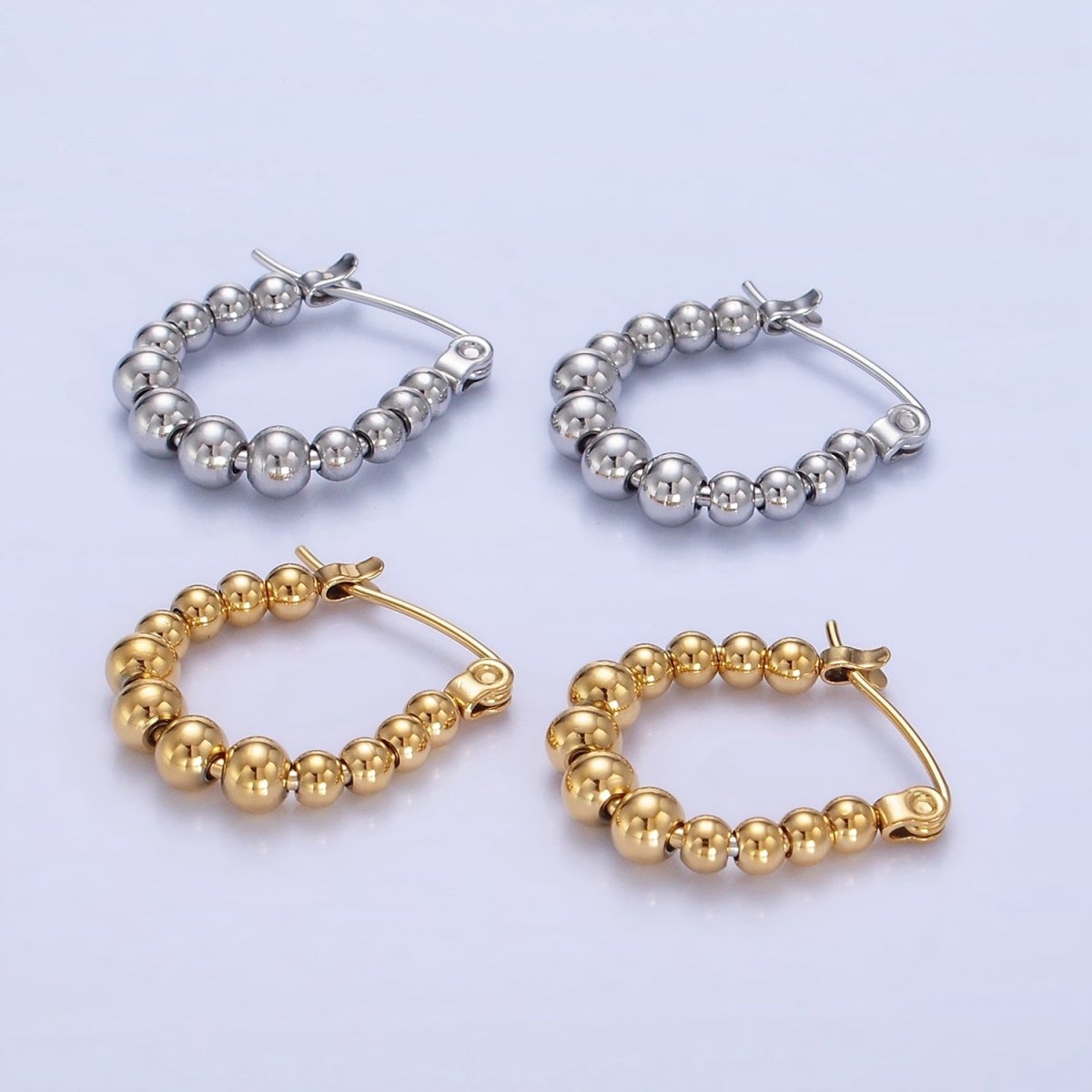 Stainless Steel Beaded Bubble Latch Hoop Earrings in Gold & Silver | AB1394 AB1395