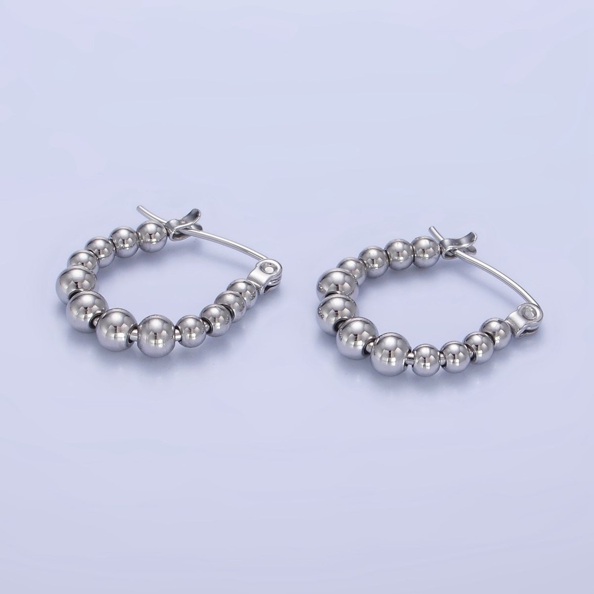 Stainless Steel Beaded Bubble Latch Hoop Earrings in Gold & Silver | AB1394 AB1395