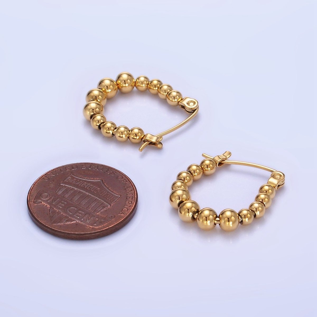 Stainless Steel Beaded Bubble Latch Hoop Earrings in Gold & Silver | AB1394 AB1395