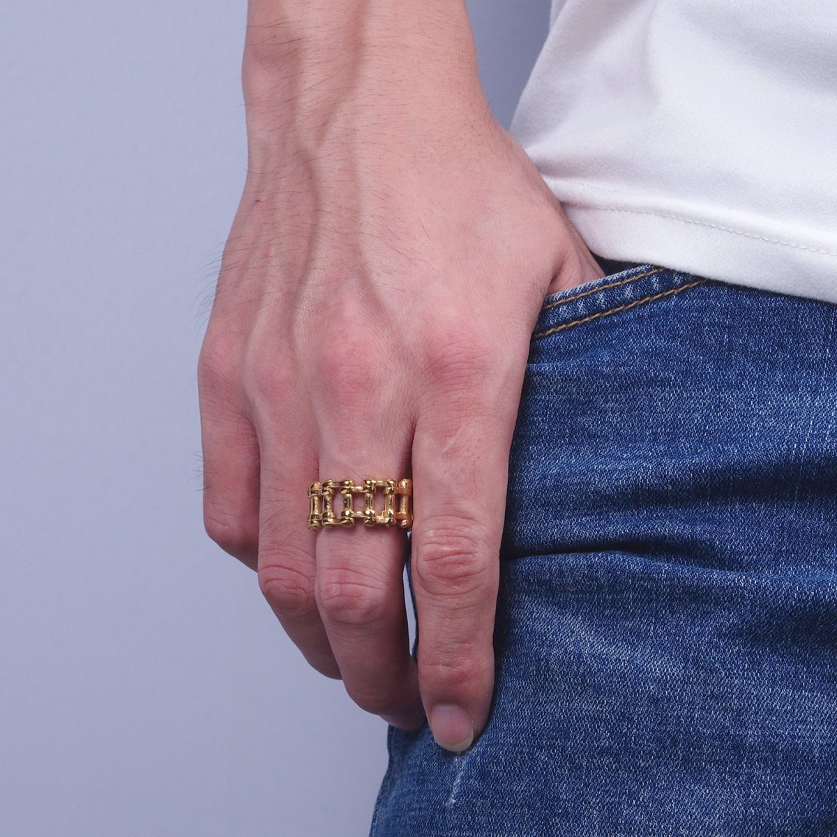 Stainless Steel Bicycle Chain Ring Band In Silver & Gold | O-102~O-103, O-145-O-146