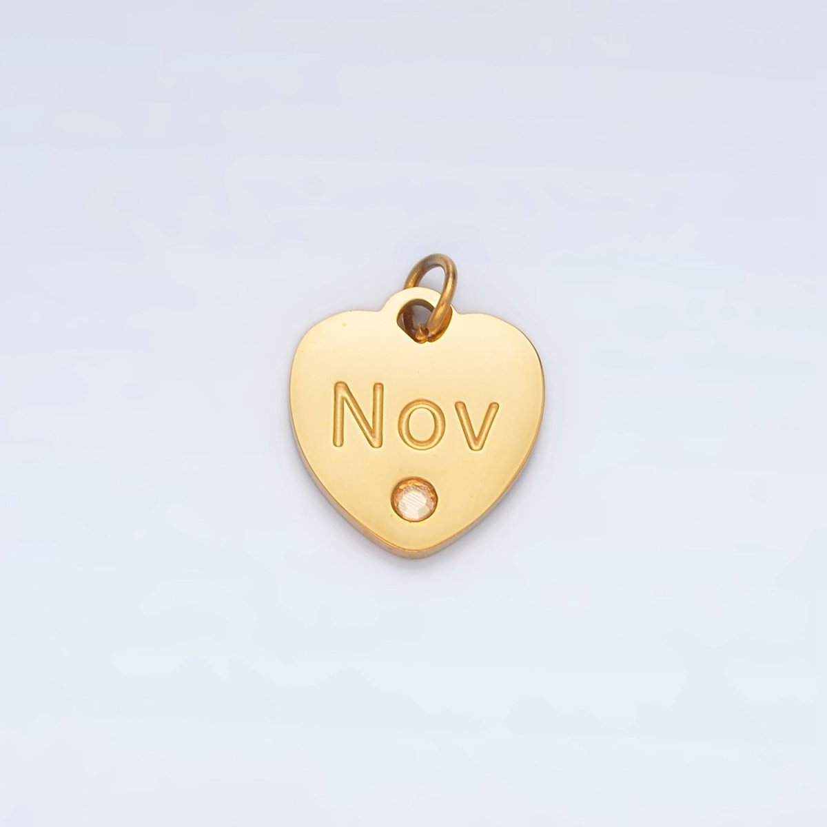 Stainless Steel 12mm Birthstone CZ Month Script Heart Charm | P-A1023-P-A1034