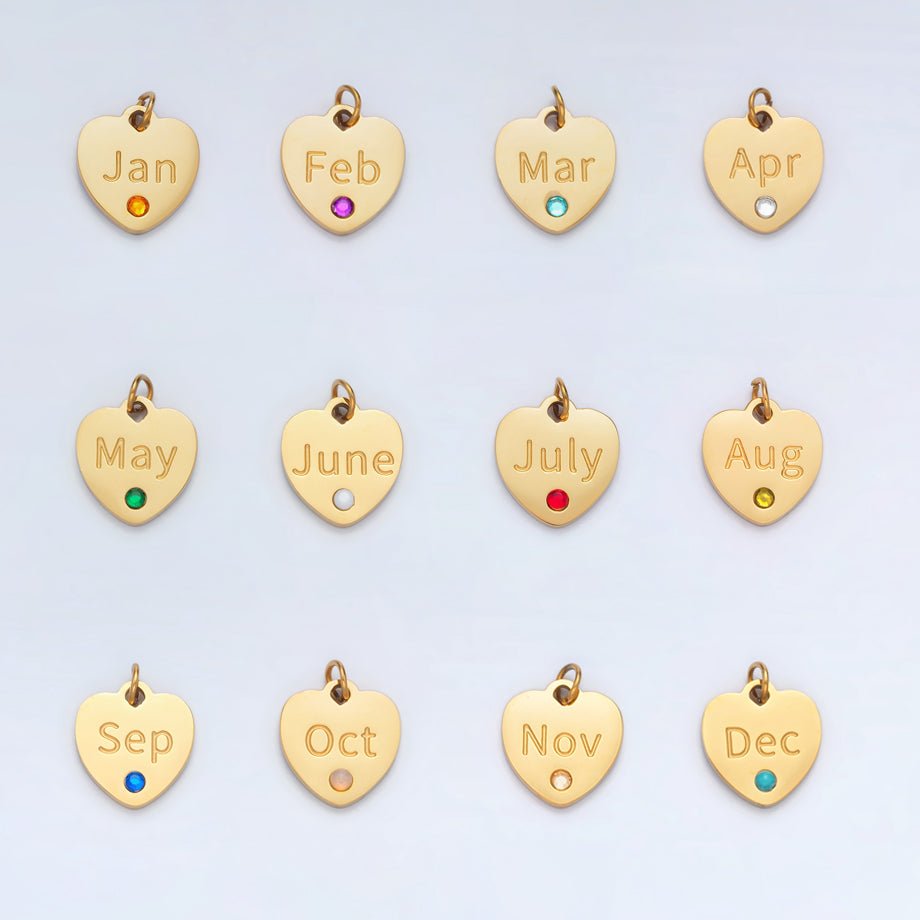 Stainless Steel 12mm Birthstone CZ Month Script Heart Charm | P-A1023-P-A1034