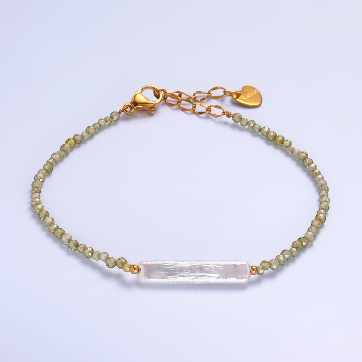 Stainless Steel Biwa Freshwater Pearl Multifaceted Crystal Gemstone 7 Inch Bracelet | WA - 3131 - DLUXCA
