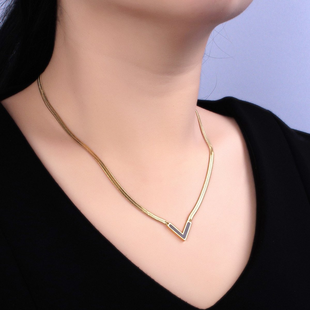 OS Stainless Steel Black Arrow 3mm Snake Herringbone 17 Inch Geometric Chain Necklace | WA-1628 Clearance Pricing