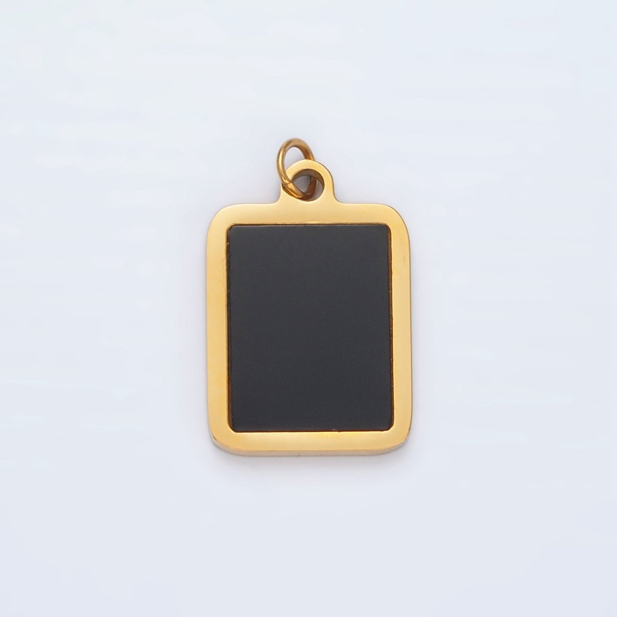Stainless Steel Black Enamel Bezel Rectangular Charm | P1041