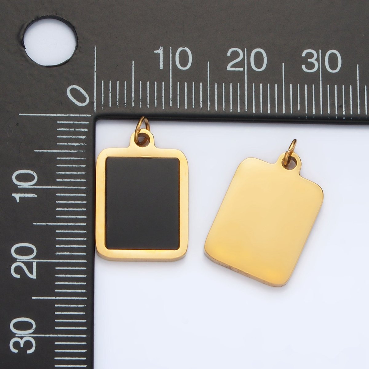 Stainless Steel Black Enamel Bezel Rectangular Charm | P1041