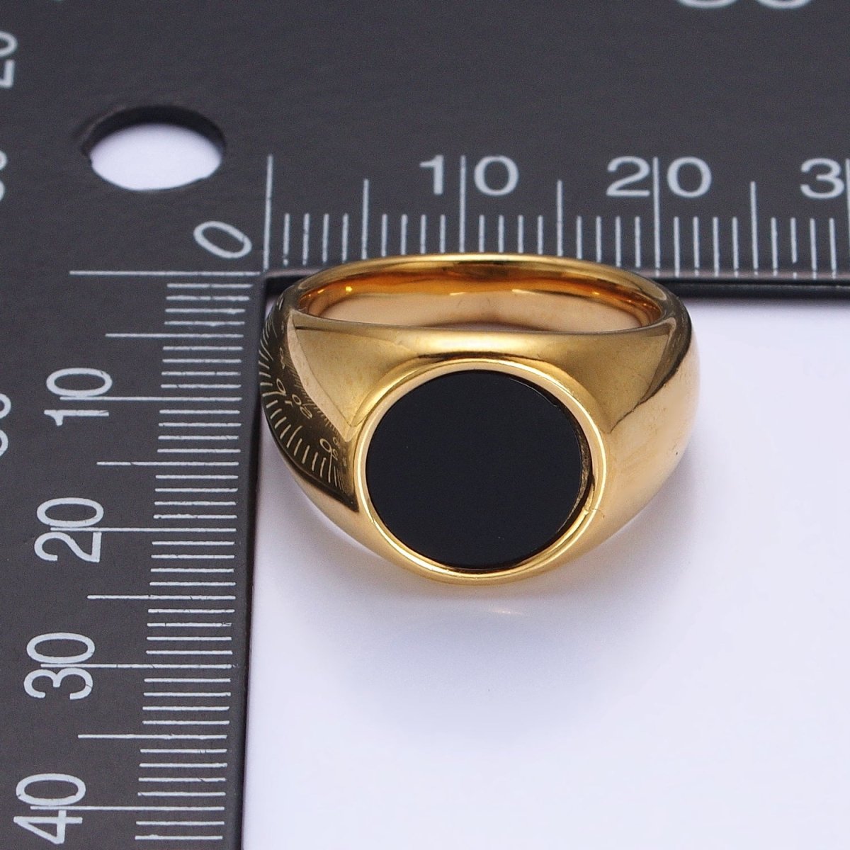 Stainless Steel Black Enamel Round Signet Ring in Gold & Silver | O-1681~O-1688