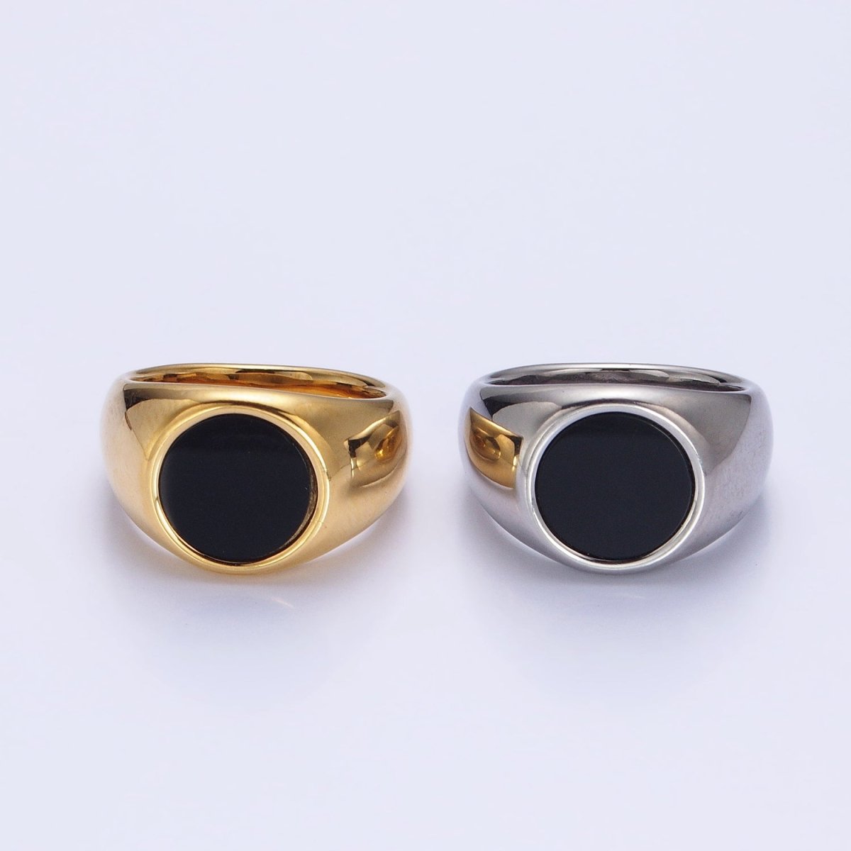 Stainless Steel Black Enamel Round Signet Ring in Gold & Silver | O-1681~O-1688