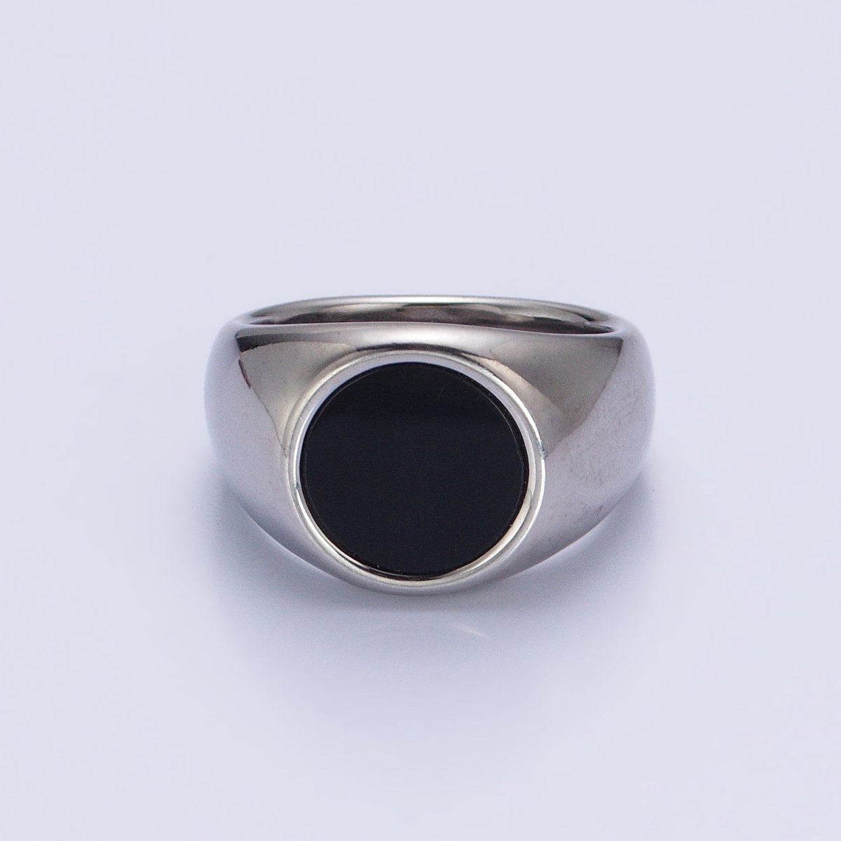 Stainless Steel Black Enamel Round Signet Ring in Gold & Silver | O-1681~O-1688