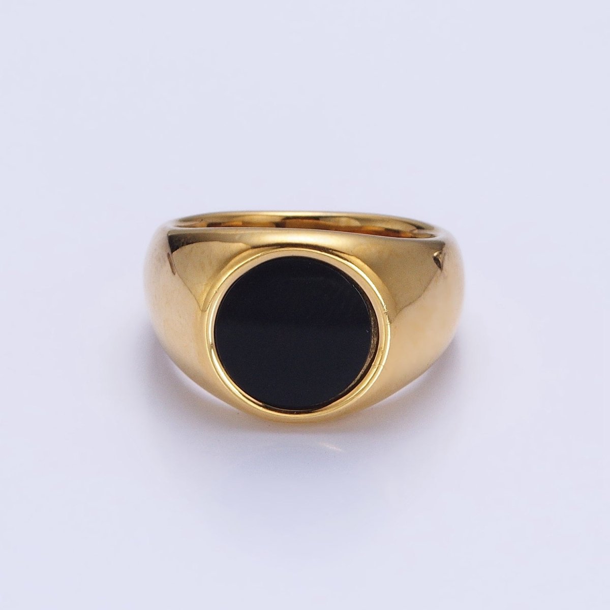 Stainless Steel Black Enamel Round Signet Ring in Gold & Silver | O-1681~O-1688