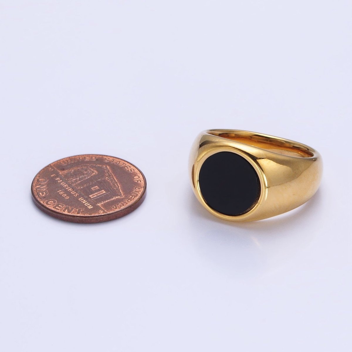 Stainless Steel Black Enamel Round Signet Ring in Gold & Silver | O-1681~O-1688