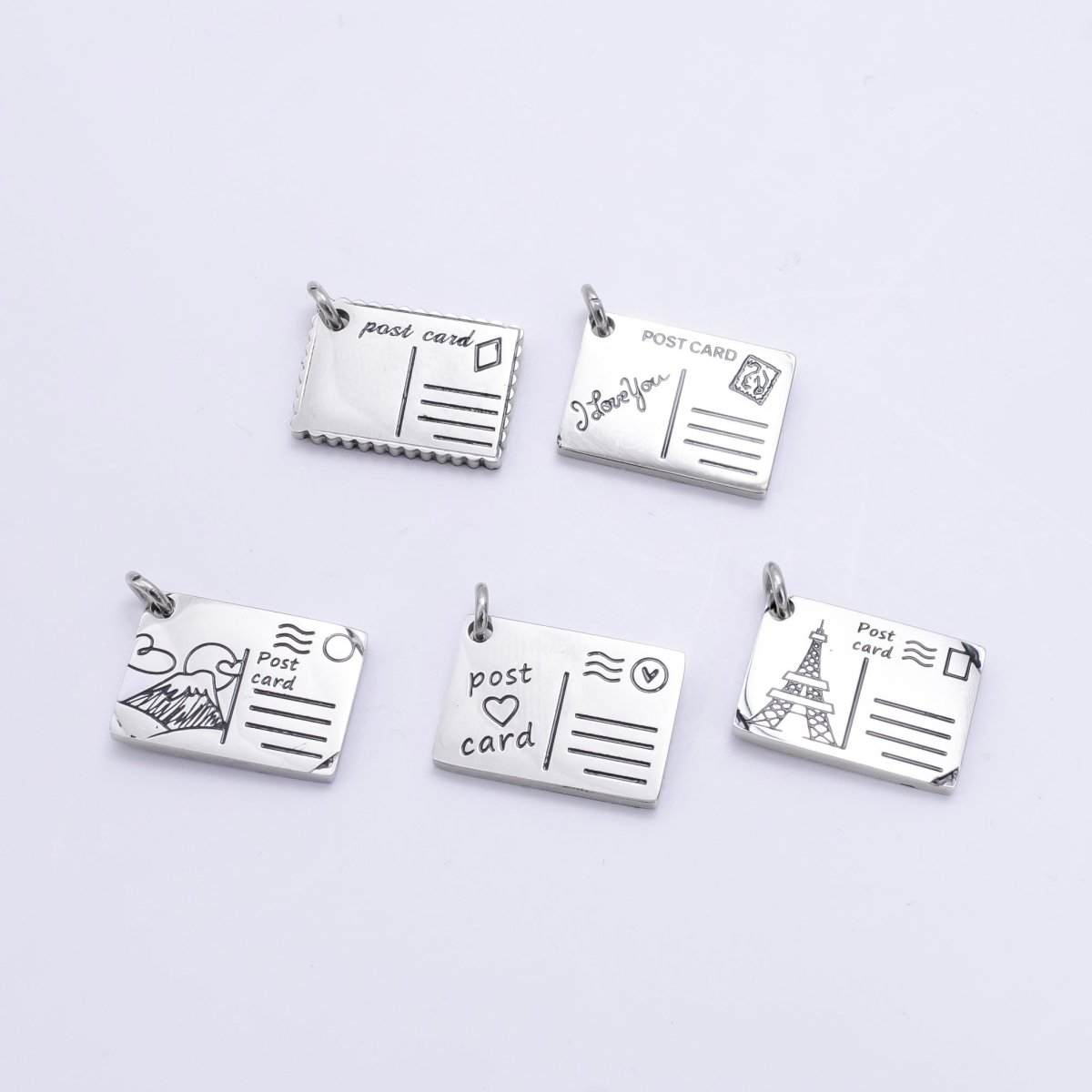Stainless Steel Black Enamel Script Post Card Double Sided Charm in Gold & Silver | P1327 - P1332