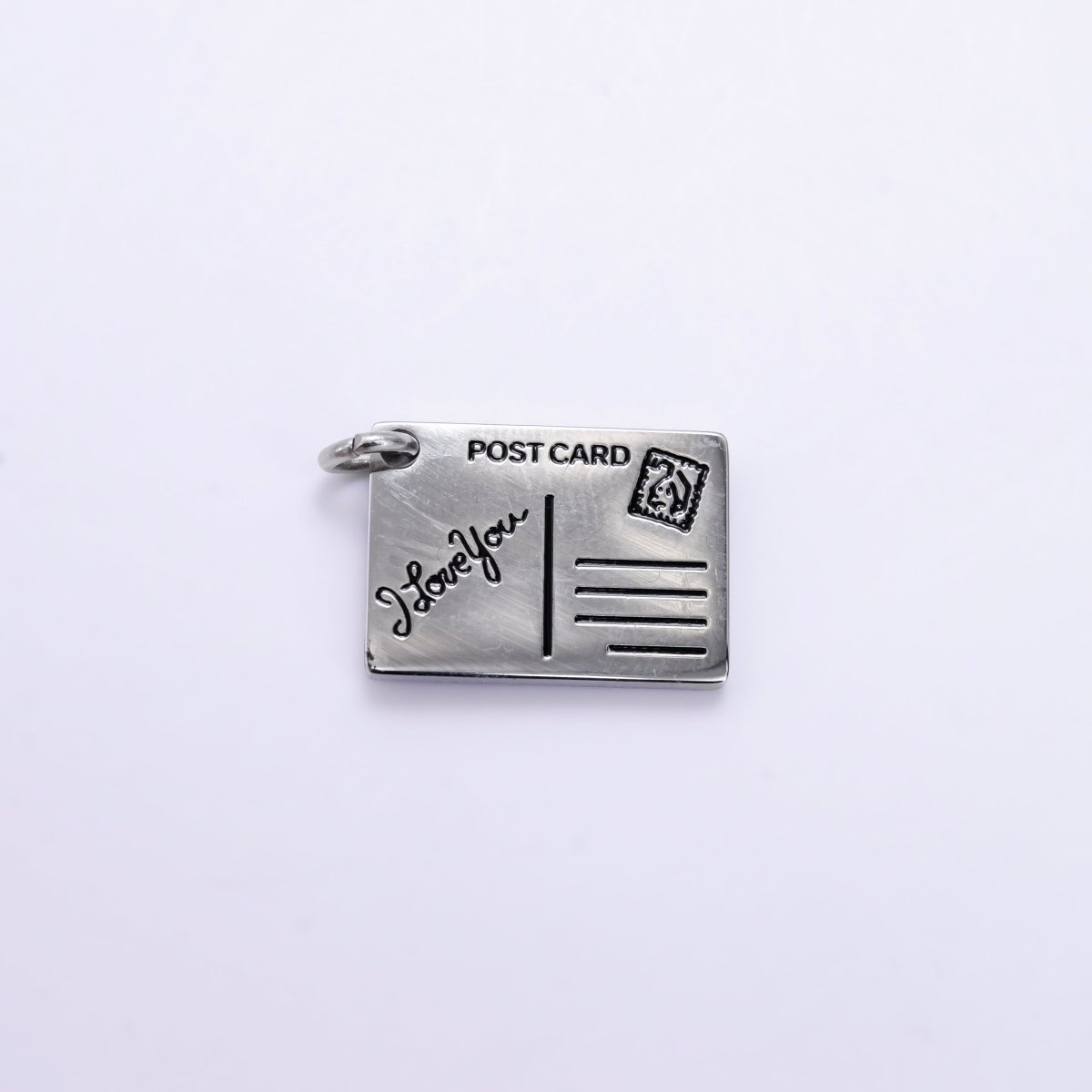 Stainless Steel Black Enamel Script Post Card Double Sided Charm in Gold & Silver | P1327 - P1332