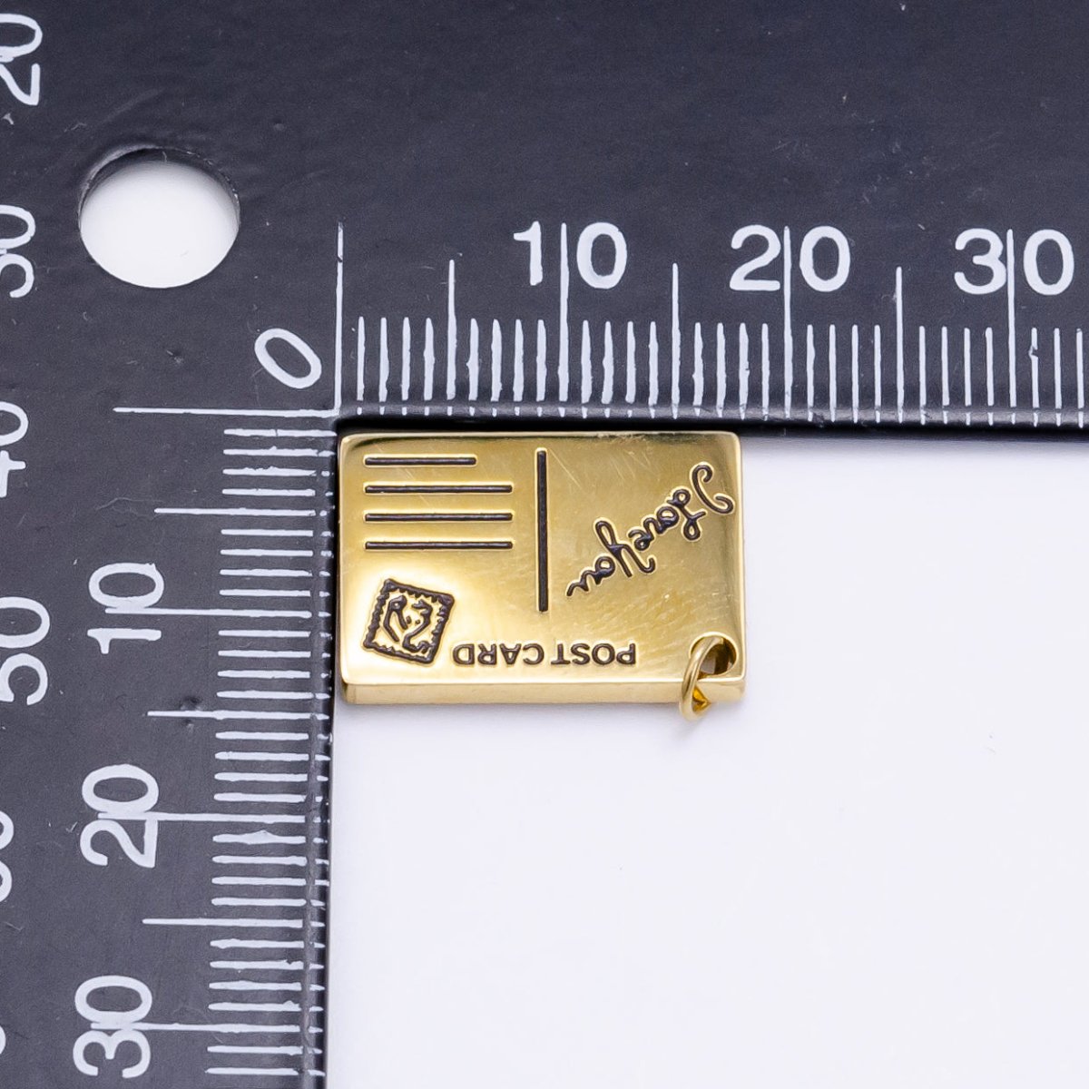 Stainless Steel Black Enamel Script Post Card Double Sided Charm in Gold & Silver | P1327 - P1332