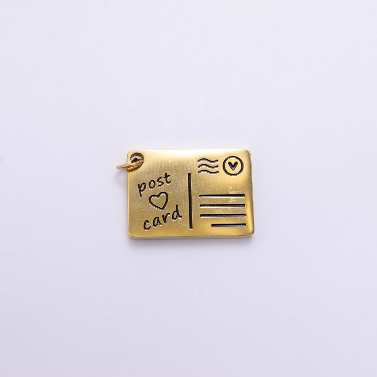 Stainless Steel Black Enamel Script Post Card Double Sided Charm in Gold & Silver | P1327 - P1332