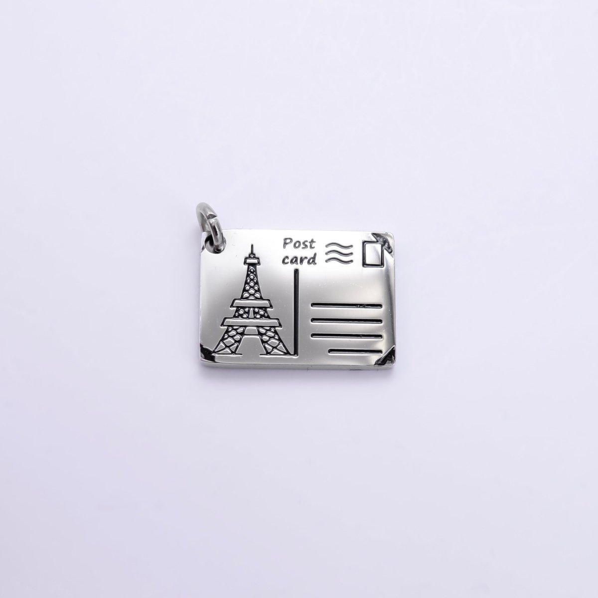 Stainless Steel Black Enamel Script Post Card Double Sided Charm in Gold & Silver | P1327 - P1332