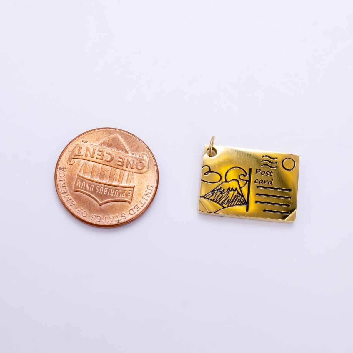 Stainless Steel Black Enamel Script Post Card Double Sided Charm in Gold & Silver | P1327 - P1332