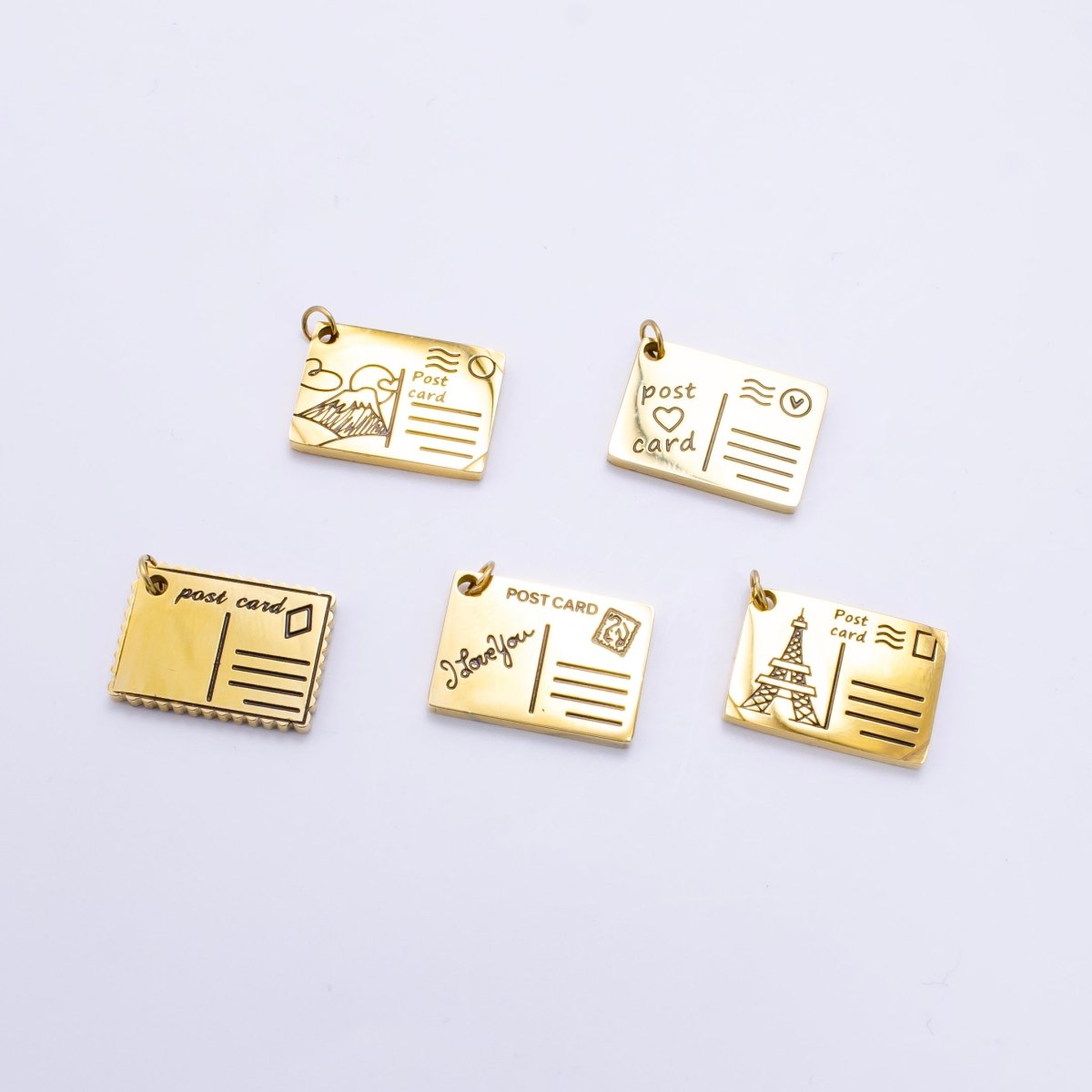 Stainless Steel Black Enamel Script Post Card Double Sided Charm in Gold & Silver | P1327 - P1332