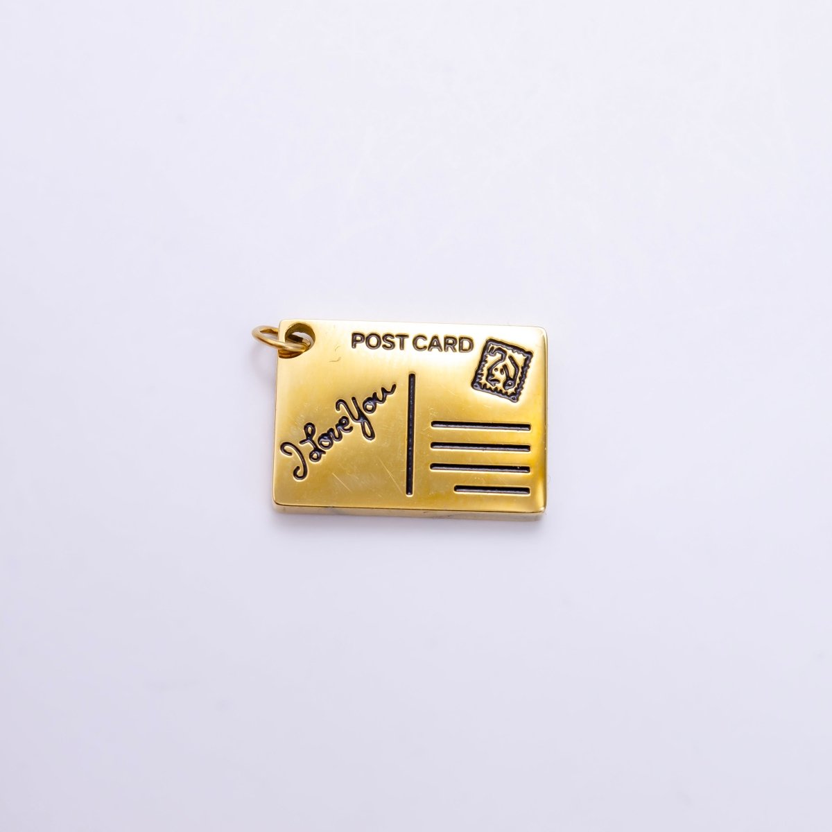 Stainless Steel Black Enamel Script Post Card Double Sided Charm in Gold & Silver | P1327 - P1332