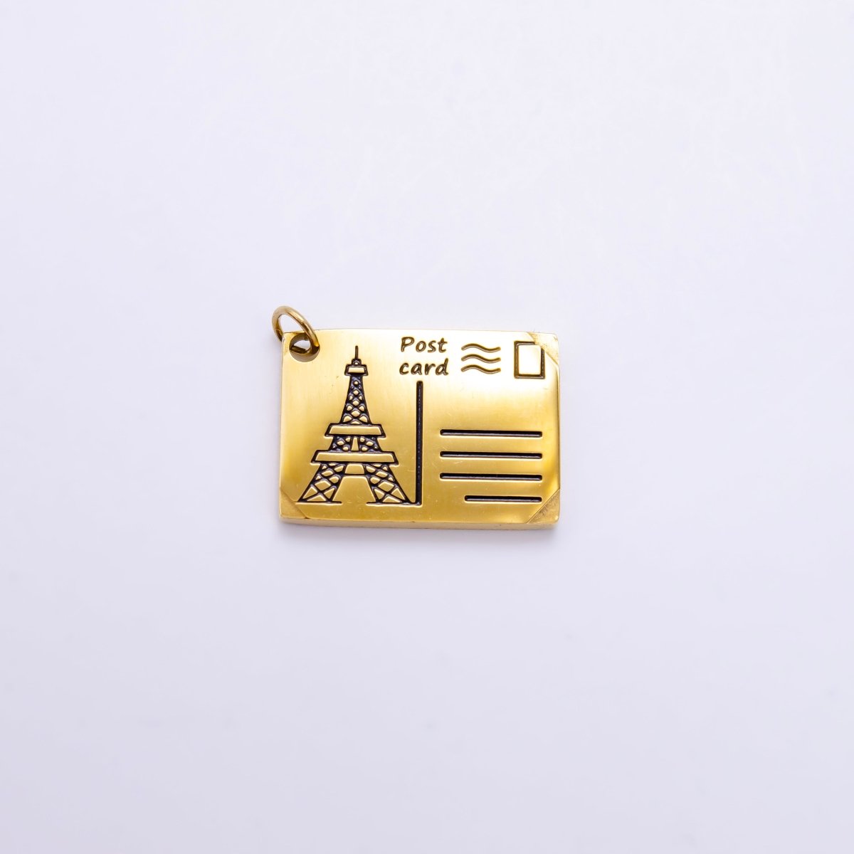 Stainless Steel Black Enamel Script Post Card Double Sided Charm in Gold & Silver | P1327 - P1332
