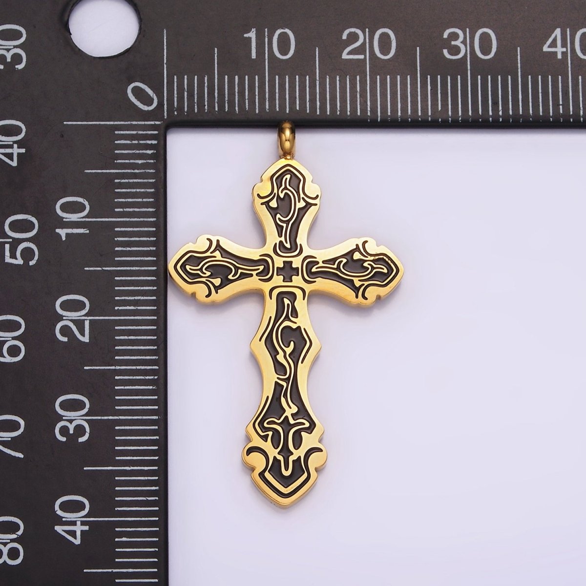 Stainless Steel Black Holy Spirit Sword Artisan Wave Baptism Passion Cross Pendant in Gold & Silver | P-667 ~ P-668
