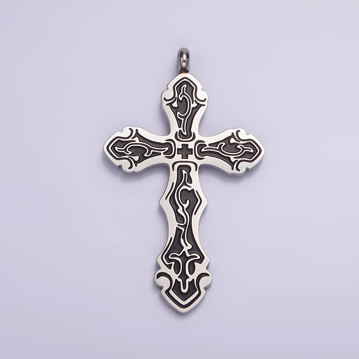 Stainless Steel Black Holy Spirit Sword Artisan Wave Baptism Passion Cross Pendant in Gold & Silver | P-667 ~ P-668