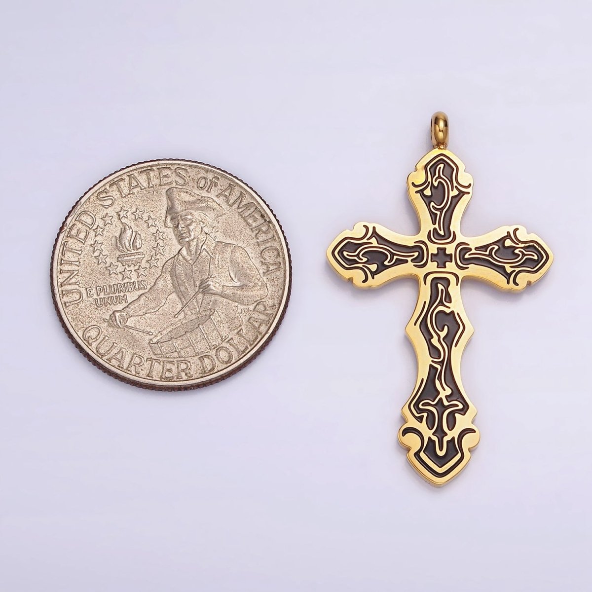 Stainless Steel Black Holy Spirit Sword Artisan Wave Baptism Passion Cross Pendant in Gold & Silver | P-667 ~ P-668