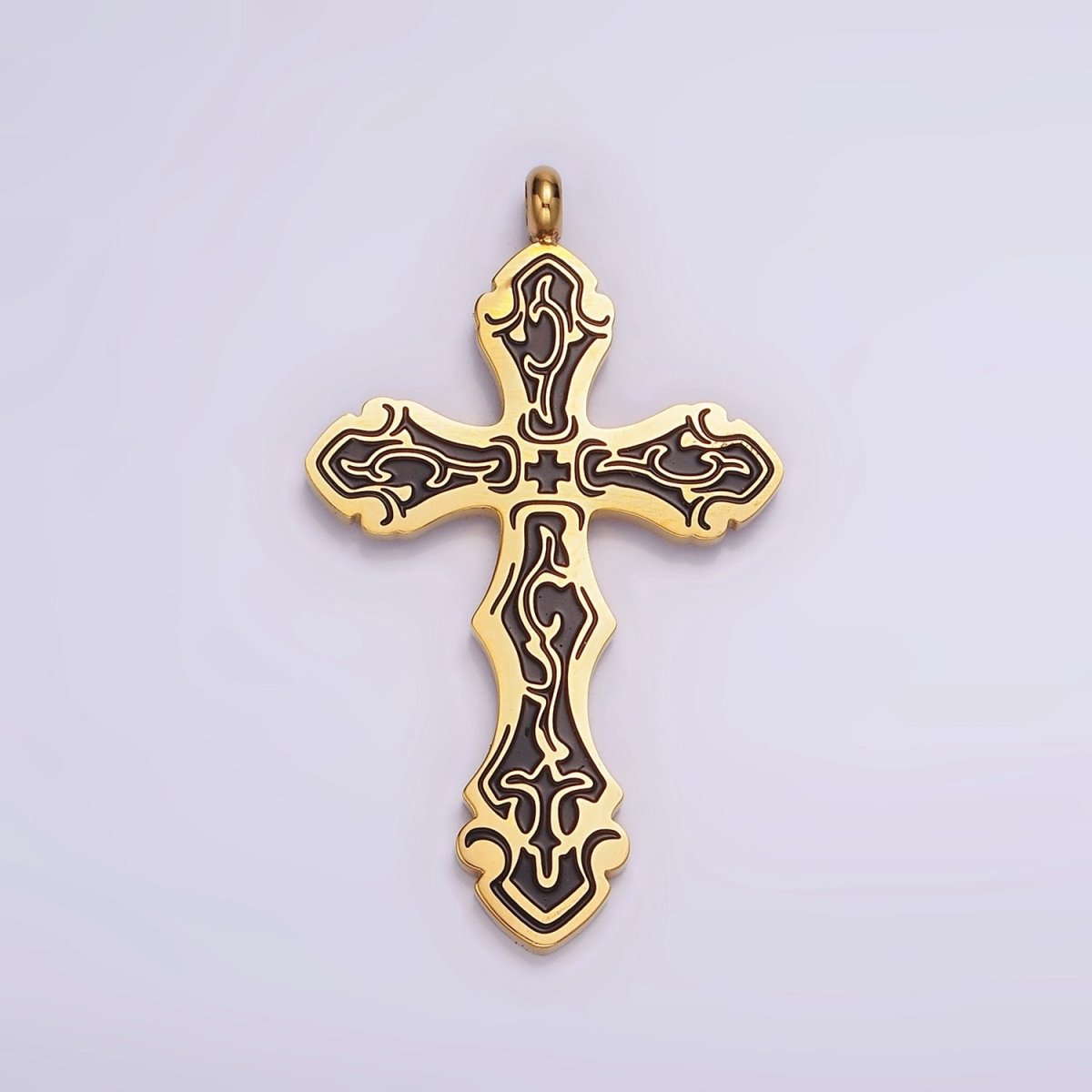 Stainless Steel Black Holy Spirit Sword Artisan Wave Baptism Passion Cross Pendant in Gold & Silver | P-667 ~ P-668