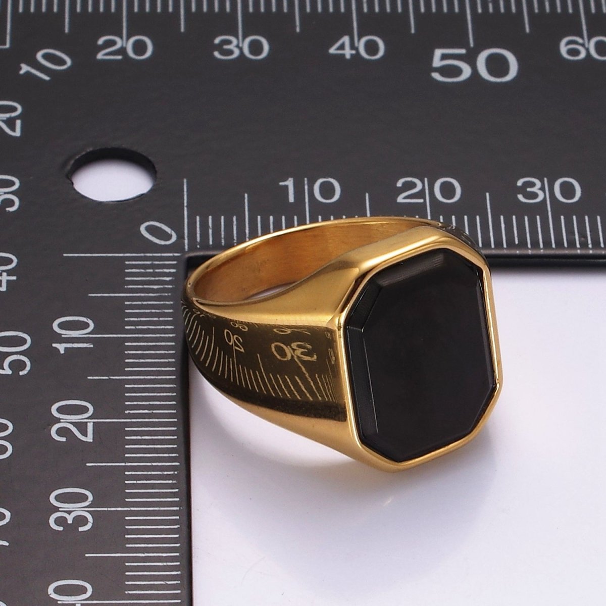 Stainless Steel Black Onyx Edged Men Signet Ring in Gold & Silver | O1249 - O1254 - DLUXCA
